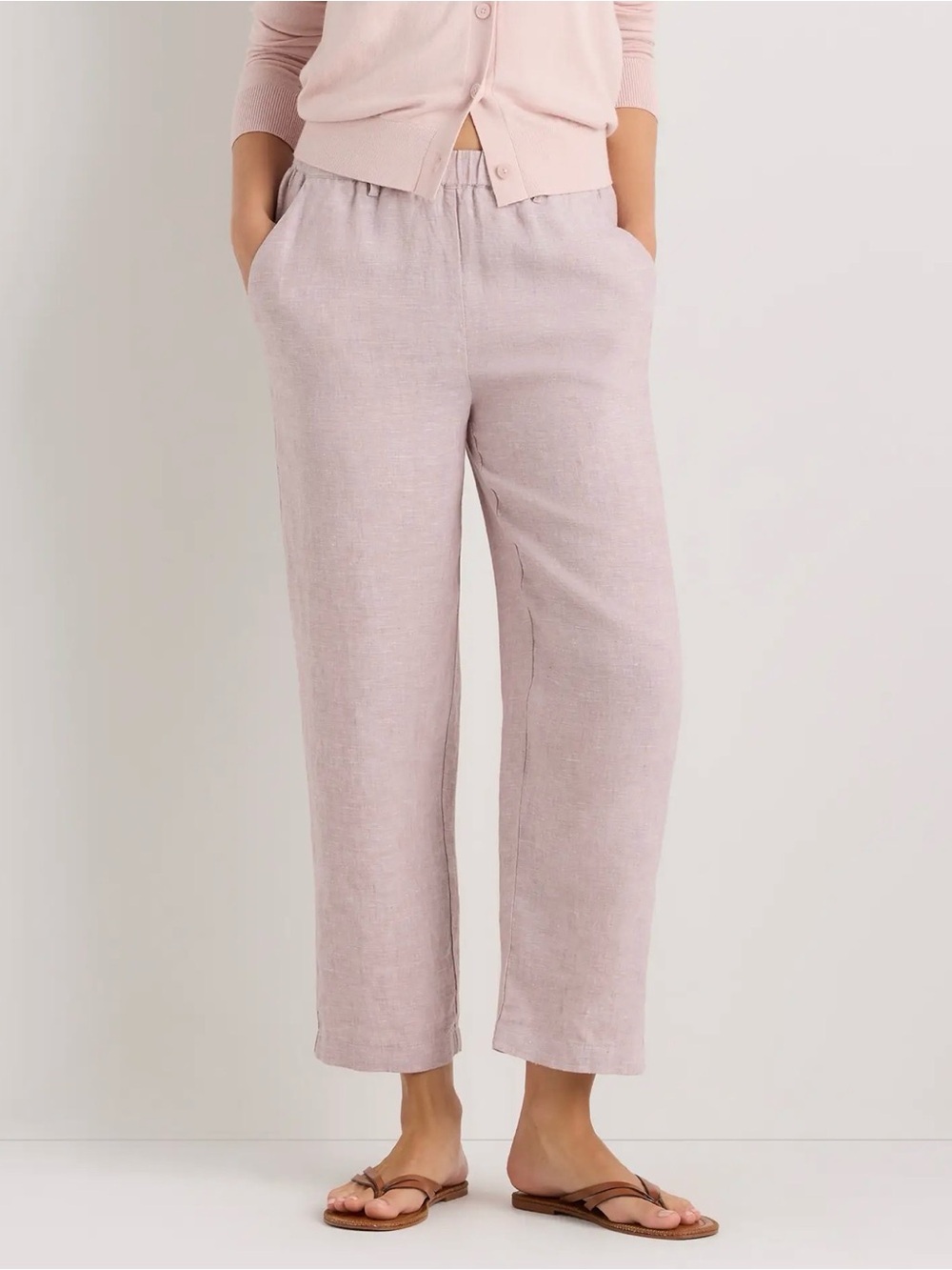 Quince 100% European Linen Cropped Ankle Pants Vintage Pink Chambray Relaxed S